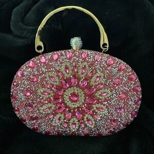 Ramla Bright Pink Jeweled Shoulder Chain/Clutch Handbag